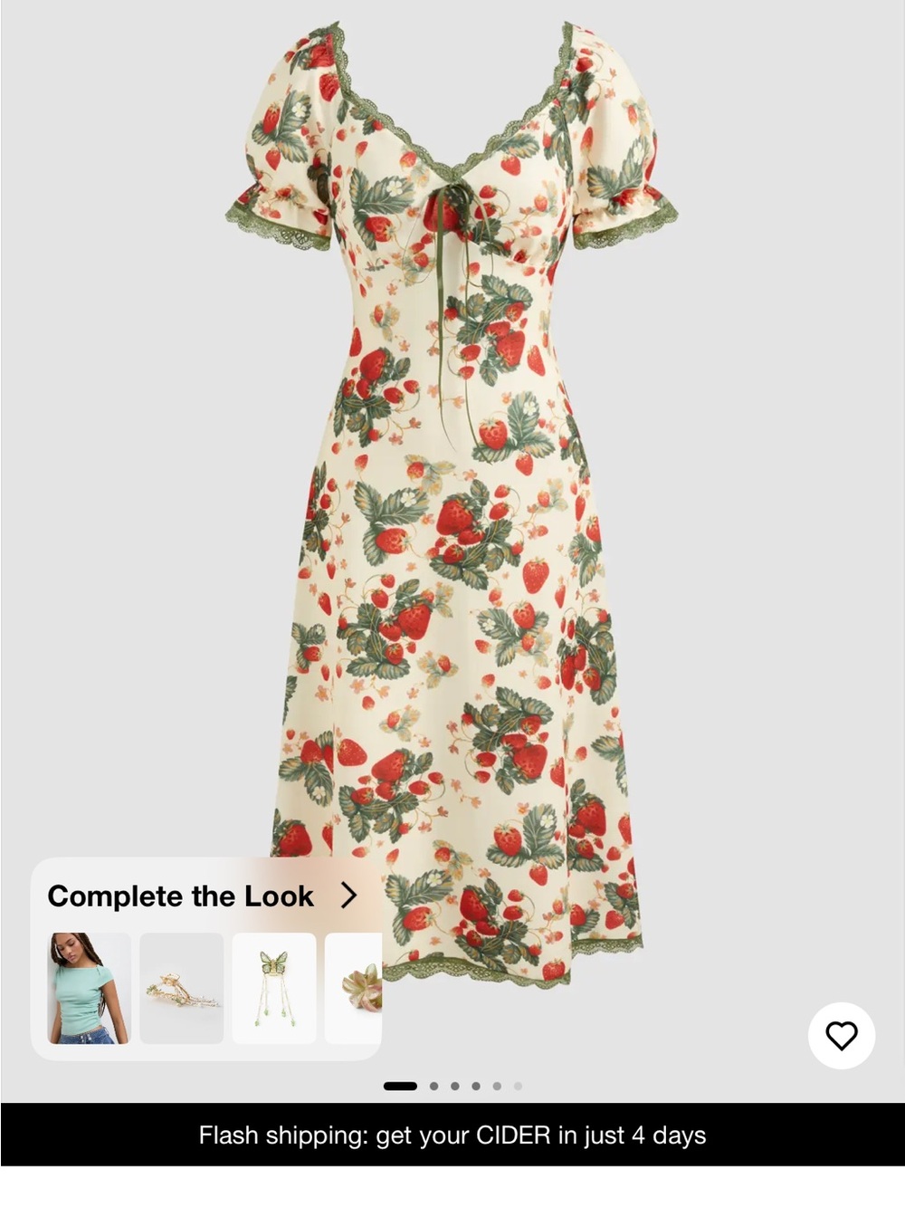 Cider square neck midi dress w/ strawberry print - Picture 4 of 4